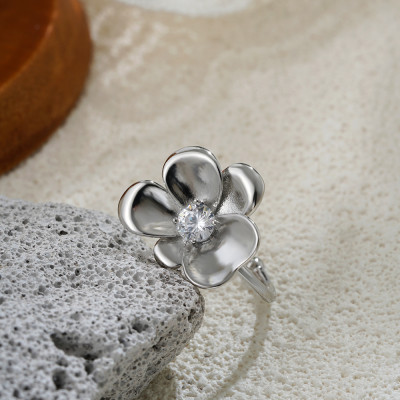خاتم زهرة رقيق مفتوح للنساء خواتم زهرية من حجر الر...
