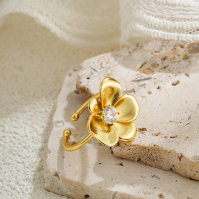 خاتم زهرة رقيق مفتوح للنساء خواتم زهرية من حجر الر...