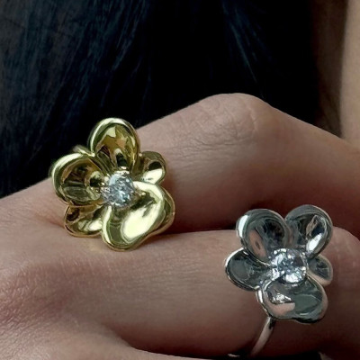 خاتم زهرة رقيق مفتوح للنساء خواتم زهرية من حجر الر...