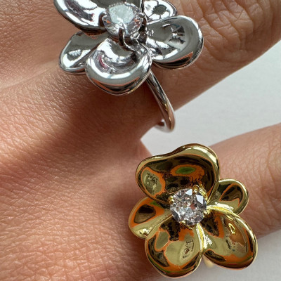 خاتم زهرة رقيق مفتوح للنساء خواتم زهرية من حجر الر...