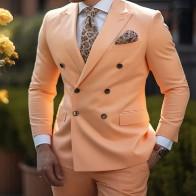 High Quality Brown Men's Suits Double Breasted Bes...