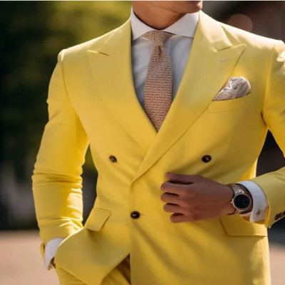 High Quality Brown Men's Suits Double Breasted Bes...