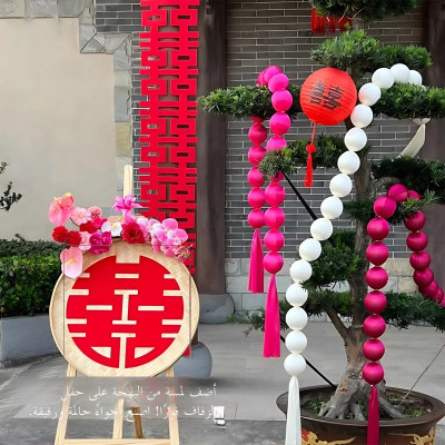 زينة زفاف، كرات قماشية ملونة، زخارف خيطية، لافتة خ...