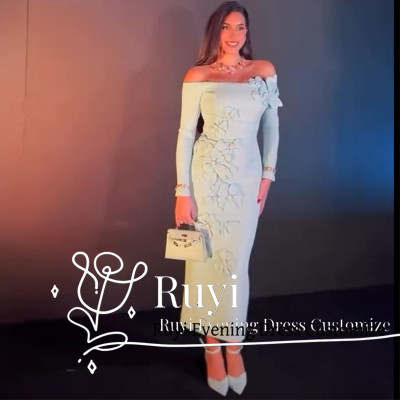 Customized Flowers Off Shoulder Evening Dresses Lo...