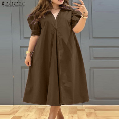 Zazeza-فساتين نسائية بفتحة رقبة على شكل حرف V ، أح...