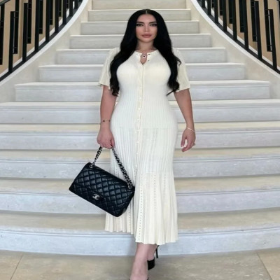 فستان محبوك أنيق المرأة عادية س الرقبة الصلبة قصير...