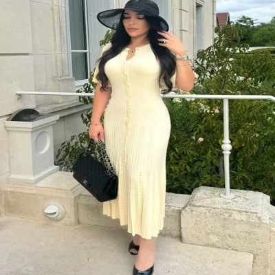 فستان محبوك أنيق المرأة عادية س الرقبة الصلبة قصير...