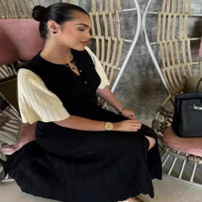 فستان محبوك أنيق المرأة عادية س الرقبة الصلبة قصير...