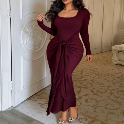 عطلة بأكمام طويلة، معانقة الورك، تنورة طويلة، فستا...