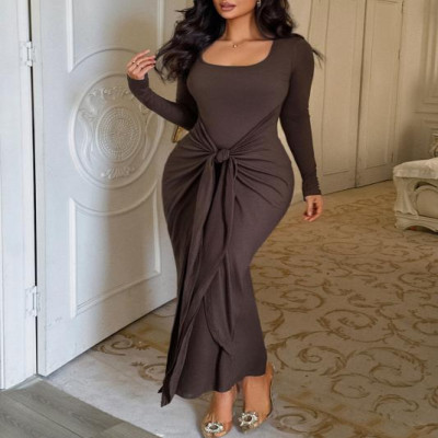 عطلة بأكمام طويلة، معانقة الورك، تنورة طويلة، فستا...