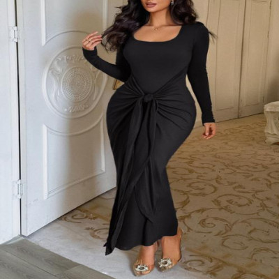 عطلة بأكمام طويلة، معانقة الورك، تنورة طويلة، فستا...