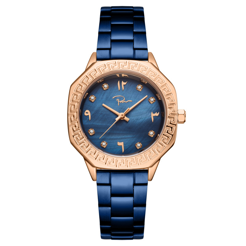 ساعه نسائية ستيل بلون أزرق وروز قولد