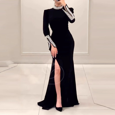 Elegant luxurious evening dress tight with rhinestones