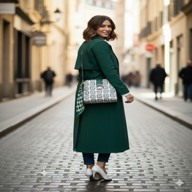 شنطه أنيقة بنقشة هندسية مميزة اخضر