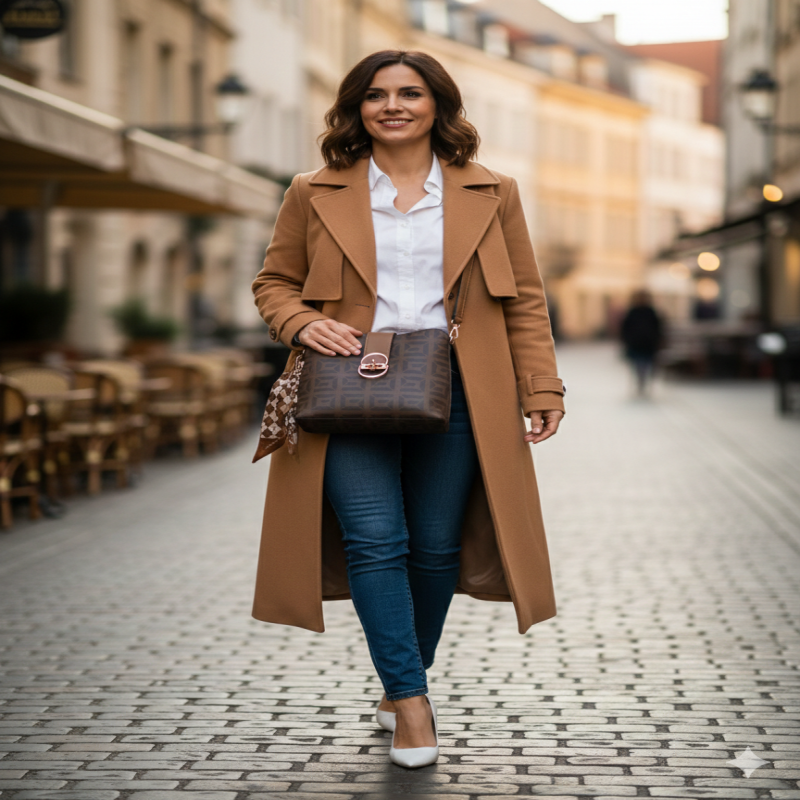 شنطه أنيقة بنقشة هندسية مميزة لون بني