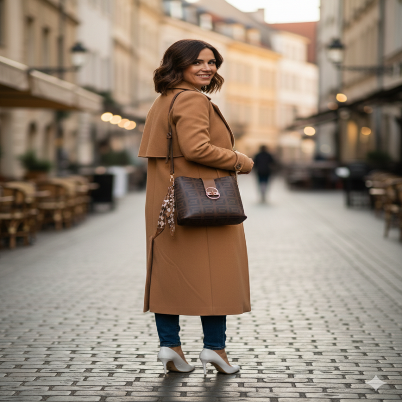 شنطه أنيقة بنقشة هندسية مميزة لون بني