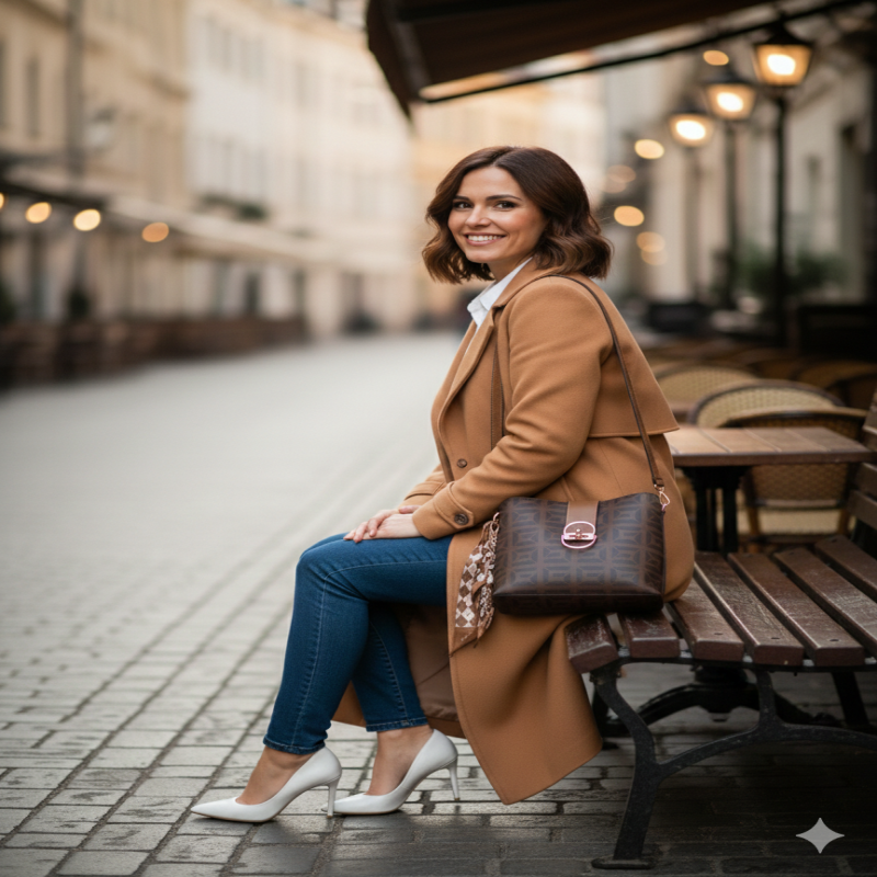 شنطه أنيقة بنقشة هندسية مميزة لون بني