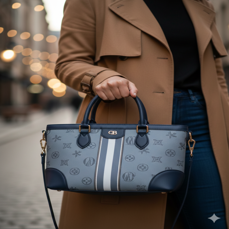 شنطة انيقة بنقوش متكررة تغطي الهيكل بالكامل، مما ي...