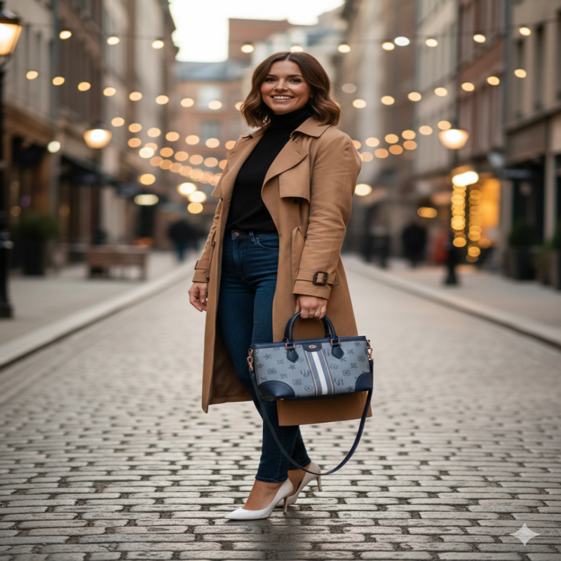 شنطة انيقة بنقوش متكررة تغطي الهيكل بالكامل، مما ي...