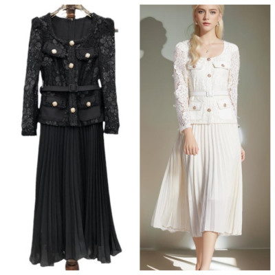 فستان شيفون دانتيل مطرز بتصميم أنثوي فاخر