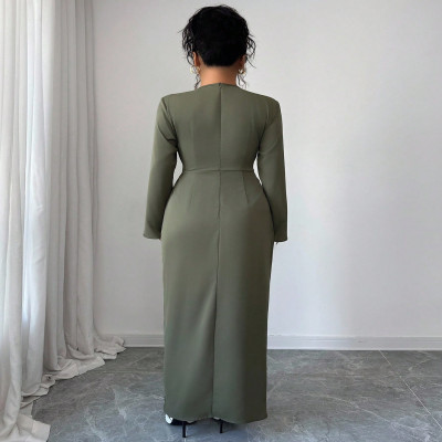 فستان ماكسي نسائي أنيق ملفوف برقبة على شكل V وخصر...