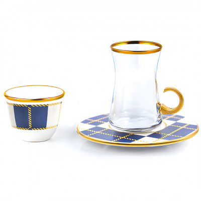 طقم تقديم فناجين وبيالات تركي مذهب 18 قطعة