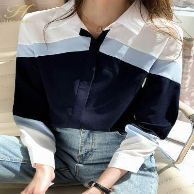 H Han Queen-بلوزة شيفون متباينة الألوان للنساء ، ت...