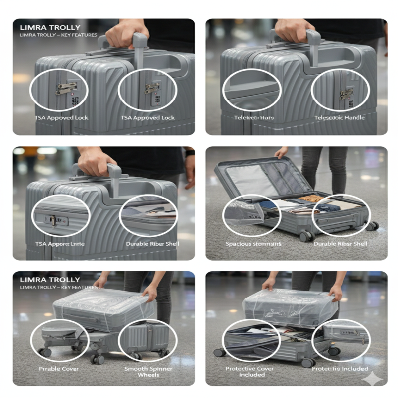 طقم شنط سفر من ليمرا مصنوع من مادة البولي كربونات...