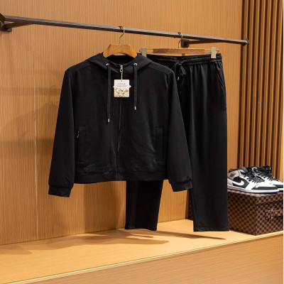 طقم سترة رجالي رياضية فاخرة أحادية اللون بهودي ومع...