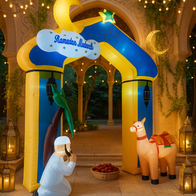 10FT رمضان مبارك قوس قابل للنفخ ديكور أزرق أصفر نج...