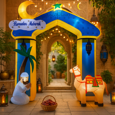 10FT رمضان مبارك قوس قابل للنفخ ديكور أزرق أصفر نج...