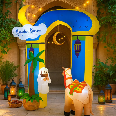 10FT رمضان مبارك قوس قابل للنفخ ديكور أزرق أصفر نج...