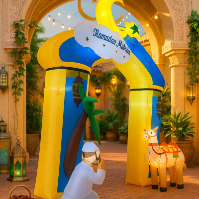 10FT رمضان مبارك قوس قابل للنفخ ديكور أزرق أصفر نج...
