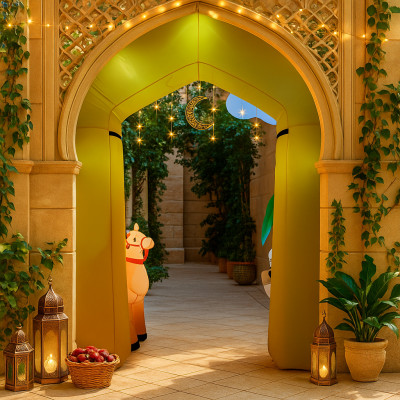 10FT رمضان مبارك قوس قابل للنفخ ديكور أزرق أصفر نج...