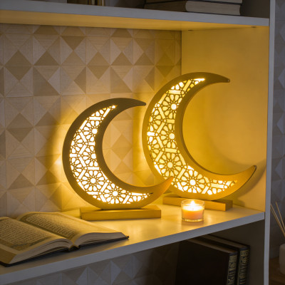 مصباح قمر خشبي بإضاءة LED - إضاءة ليلية على شكل هل...