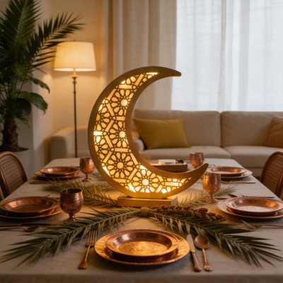 مصباح قمر خشبي بإضاءة LED - إضاءة ليلية على شكل هل...