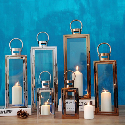 فانوس رياح LED لعيد مبارك، فانوس من الفولاذ المقاو...