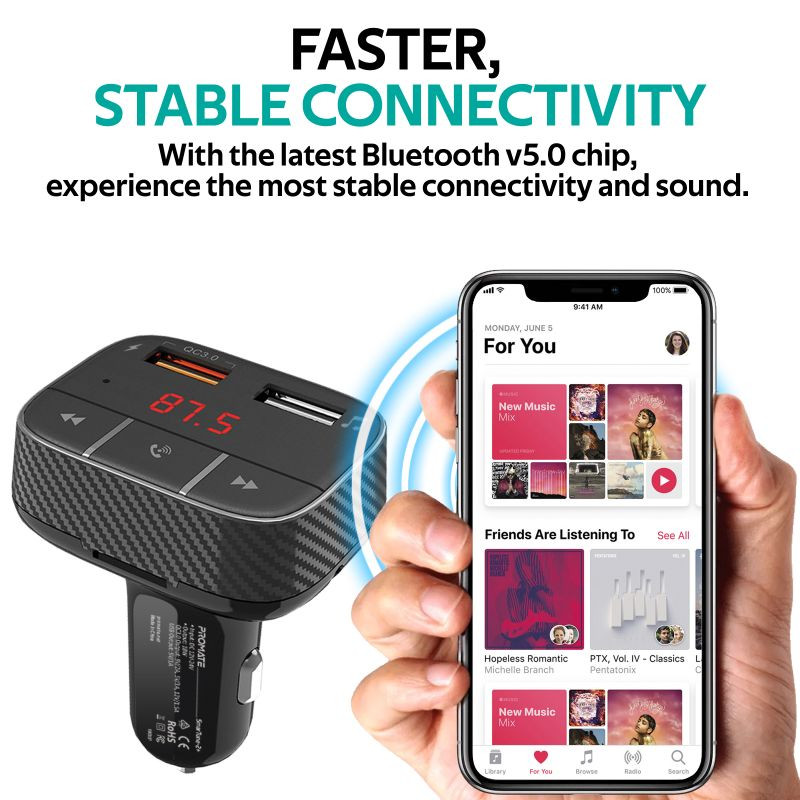 محول FM لاسلكي بتقنية البلوتوث، محول صوت مدمج متعد...