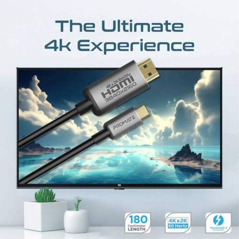 كيبل صوت وفيديو USB-C إلى HDMI مع دعم Ultra HD ,وي...