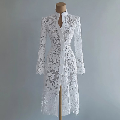 جاكيت ميدي دانتيل بأكمام بتصميم رائع يبرز أناقتك