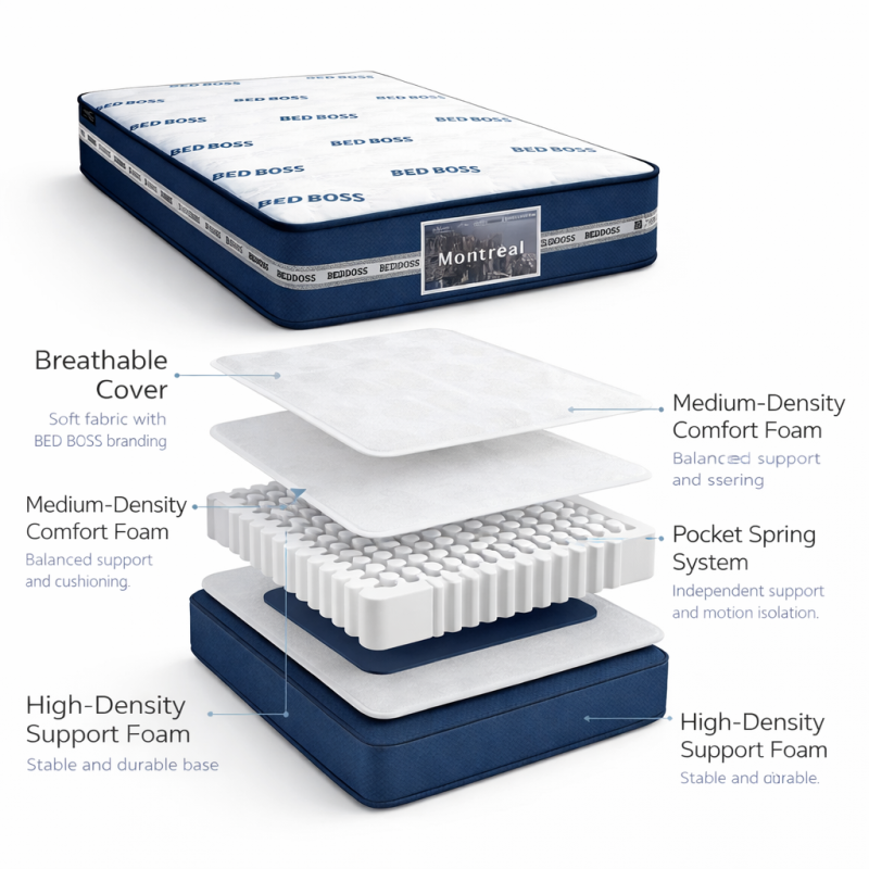 مرتبة مونتريال الفندقية مقاس 150x200x21 سم