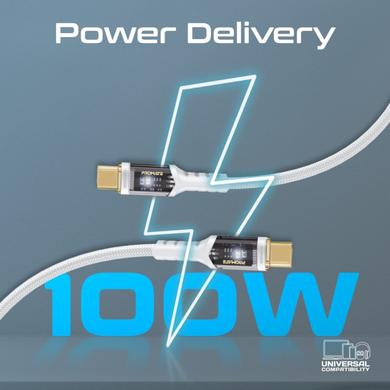 كابل USB-C فائق السرعة لتوصيل الطاقة بقوة 100واط،...