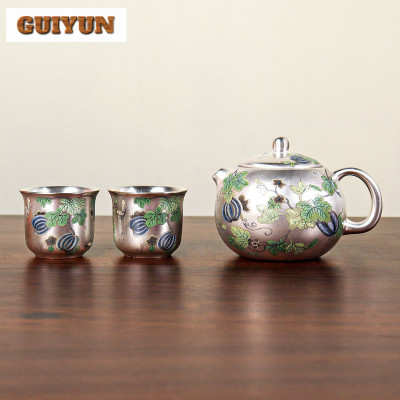 999 الفضة اللوحة طقم شاي مجموعة كاملة الإبداعية حف...