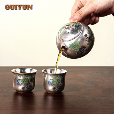 999 الفضة اللوحة طقم شاي مجموعة كاملة الإبداعية حف...