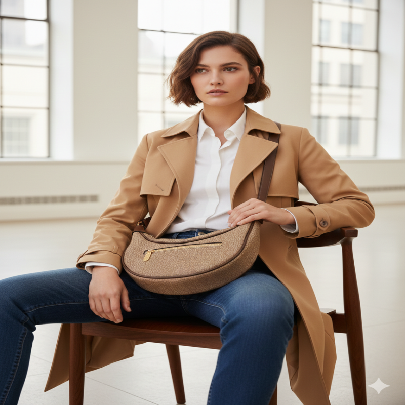 شنطة بتصميم نصف دائري عصرية وجذابة، يجمع بين الفخا...