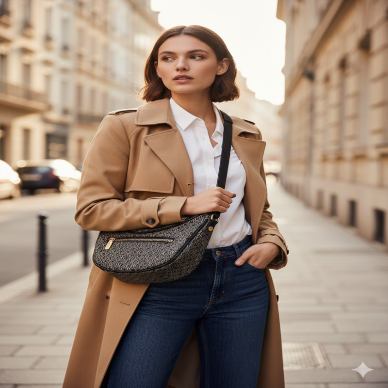 شنطة بتصميم نصف دائري عصرية وجذابة، يجمع بين الفخا...