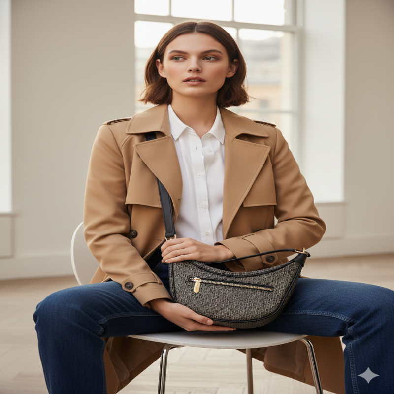 شنطة بتصميم نصف دائري عصرية وجذابة، يجمع بين الفخا...