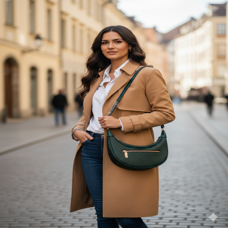 شنطة بتصميم نصف دائري عصرية وجذابة، يجمع بين الفخا...