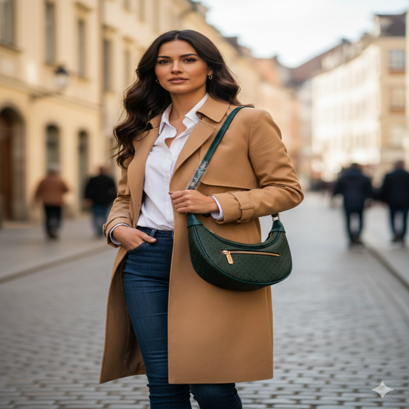 شنطة بتصميم نصف دائري عصرية وجذابة، يجمع بين الفخا...