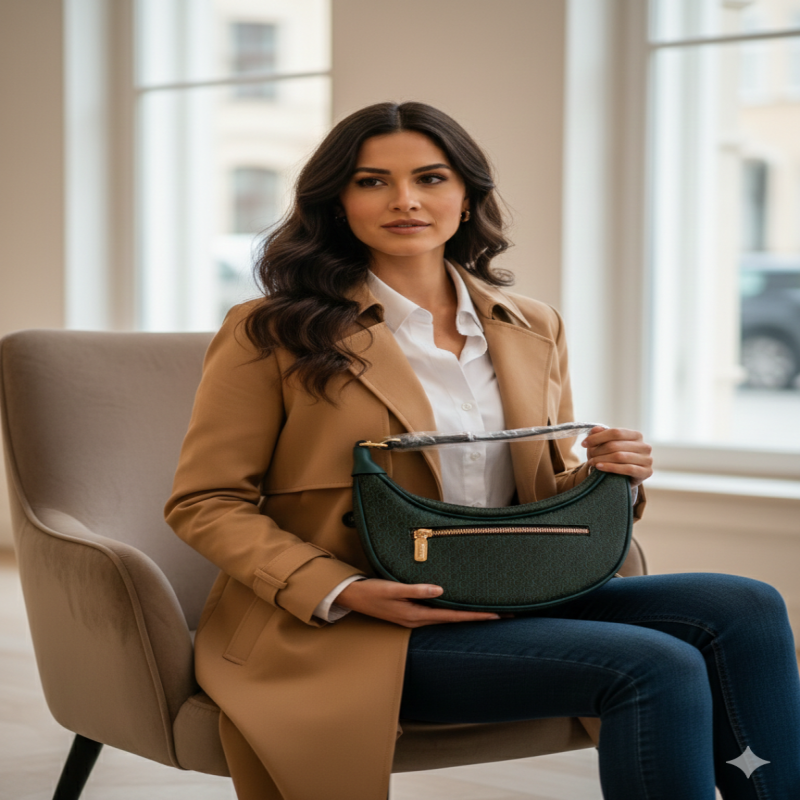 شنطة بتصميم نصف دائري عصرية وجذابة، يجمع بين الفخا...
